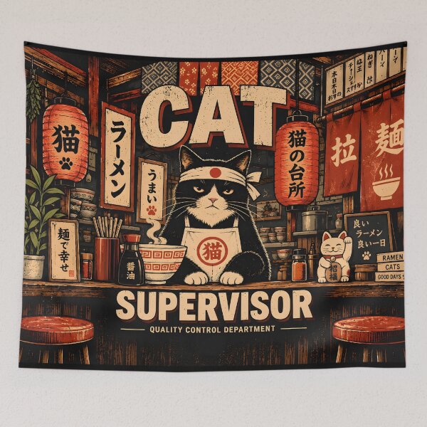 Item preview, Supervisor Cat – Vintage Japanese Ramen Cat designed and sold by Nima Designs .