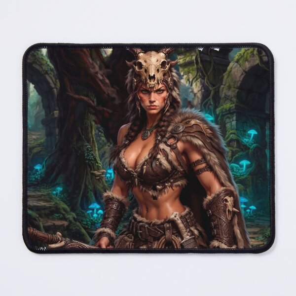 Item preview, Focused Amazon Huntress in Glowing Mushroom Forest – Fantasy Warrior Art designed and sold by VALKYRAART53.