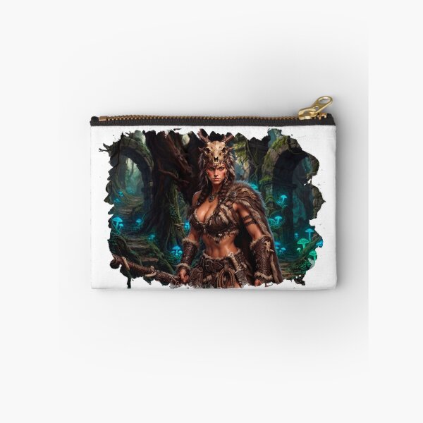 Item preview, Focused Amazon Huntress in Glowing Mushroom Forest – Fantasy Warrior Art designed and sold by VALKYRAART53.