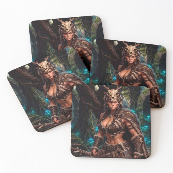 Item preview, Focused Amazon Huntress in Glowing Mushroom Forest – Fantasy Warrior Art designed and sold by VALKYRAART53.