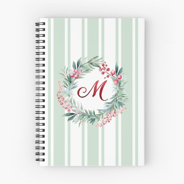 Item preview, M Initial Christmas Wreath with Green Striped Background designed and sold by Feeling Artsy.