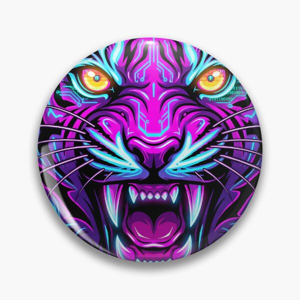 Artikelvorschau, Neon Cyberpunk Brüllender Tiger entworfen und verkauft von Hyperfocus Press.