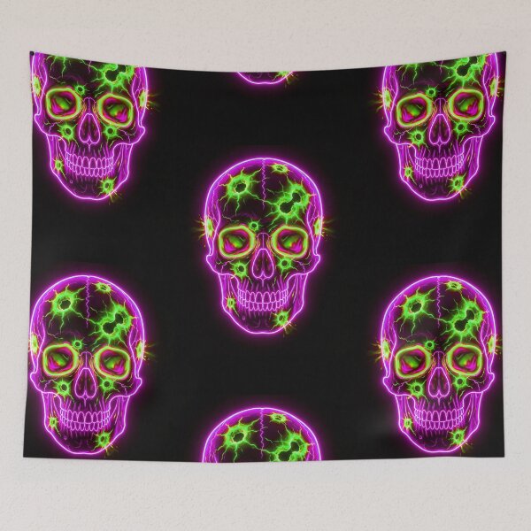 Item preview, PINK NEON SKULL WITH BULLET HOLES designed and sold by NOIMION DIGITAL ART.