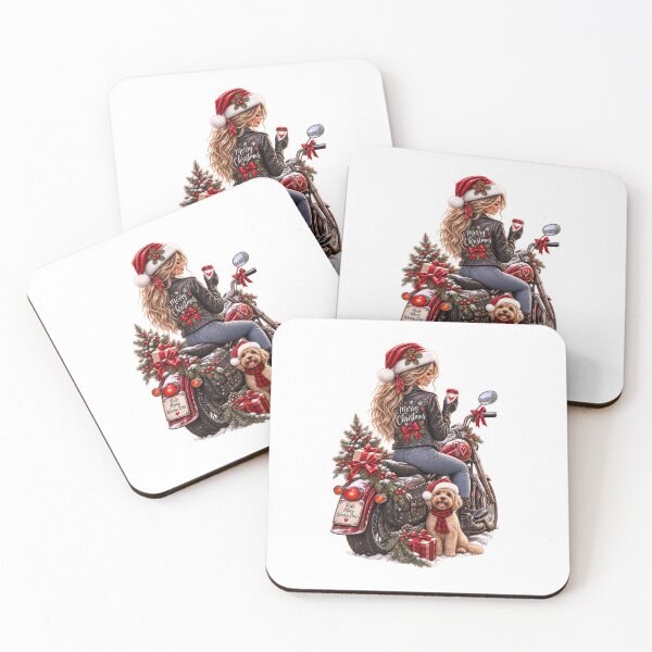 Item preview, Christmas Biker Girl and Dog designed and sold by Wild Ink Studio by Barbara.