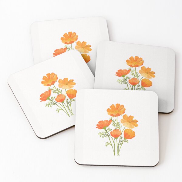 Item preview, Orange cosmos bouquet watercolour floral art  designed and sold by moteemade.