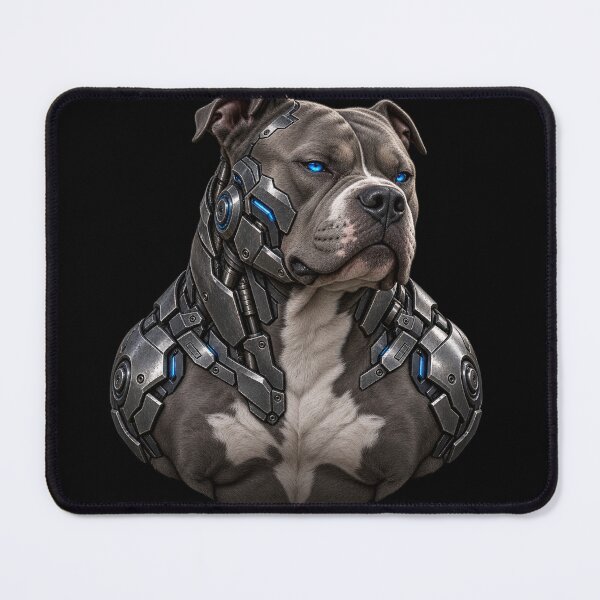 Item preview, Cyberpunk Pit Bull — Armored Blue-Eyed Guardian designed and sold by Dovarune.