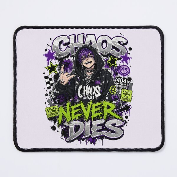 Item preview, Edgy Dark Anime Boy Chaos Never Dies Streetwear designed and sold by CloudyCatArt.