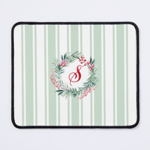 Item preview, S Initial Christmas Wreath with Green Striped Background designed and sold by Feeling Artsy.