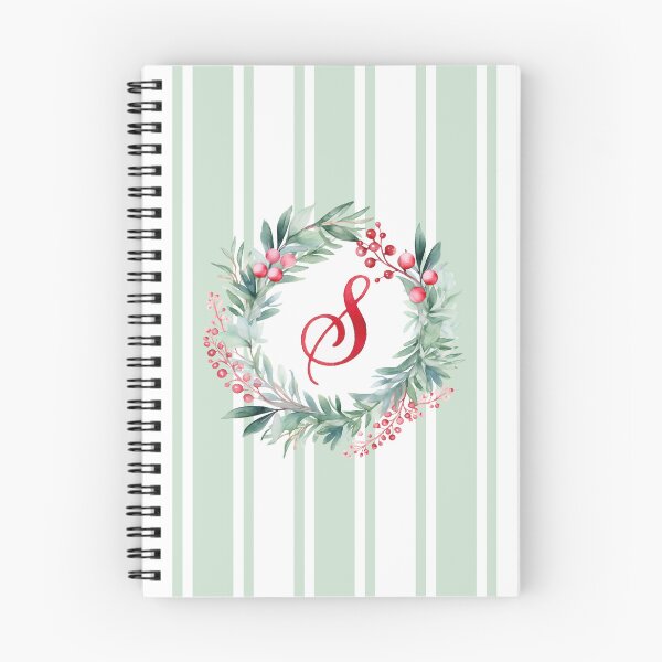 Item preview, S Initial Christmas Wreath with Green Striped Background designed and sold by Feeling Artsy.