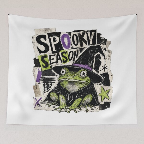 Item preview, Spooky Season Frog Vintage Zine T-Shirt | Witch Hat Toad Paper Collage Halloween Gift designed and sold by illeN-Art-World.