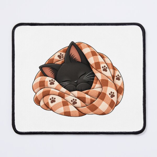Item preview, Cozy Black Cat Sleeping in Autumn Blanket designed and sold by House Of Hauntlings.