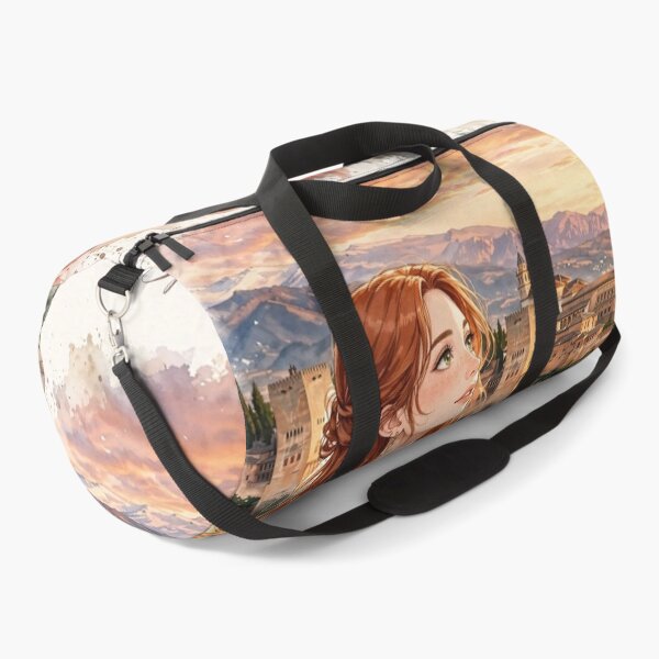 Item preview, Spain Alhambra Granada with a Redhead Traveler in an Elegant Terracotta Dress, Andalusian Sunset and Historic Spanish Palace designed and sold by DibujandoPorfa.