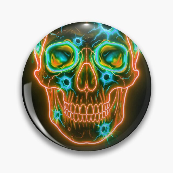 Item preview, ORANGE NEON SKULL WITH BULLET HOLES designed and sold by NOIMION DIGITAL ART.