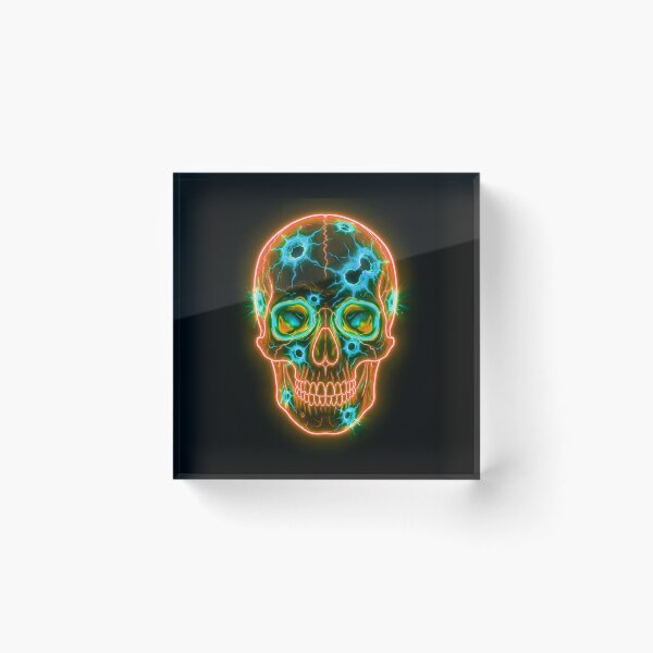 Item preview, ORANGE NEON SKULL WITH BULLET HOLES designed and sold by NOIMION DIGITAL ART.