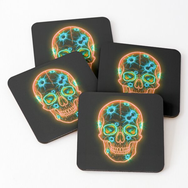 Item preview, ORANGE NEON SKULL WITH BULLET HOLES designed and sold by NOIMION DIGITAL ART.