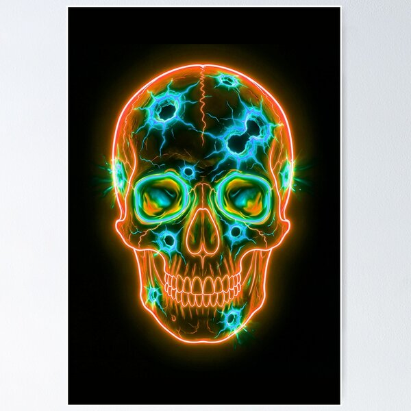 Item preview, ORANGE NEON SKULL WITH BULLET HOLES designed and sold by NOIMION DIGITAL ART.