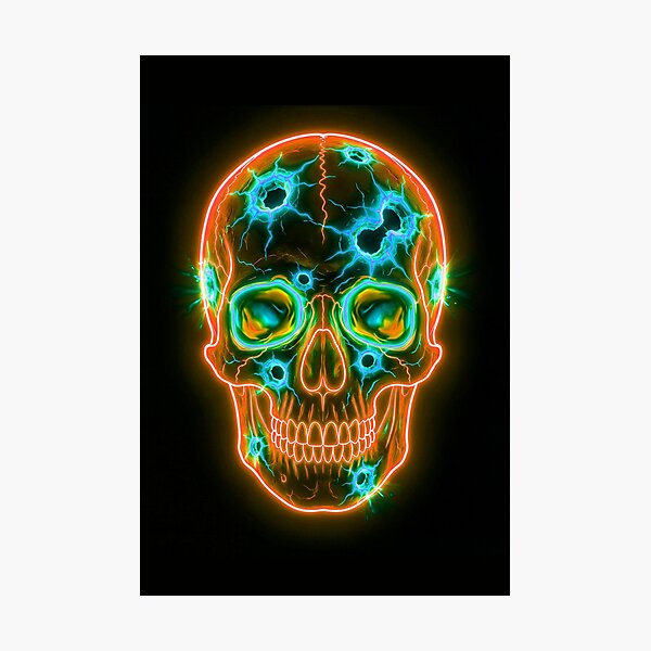 Item preview, ORANGE NEON SKULL WITH BULLET HOLES designed and sold by NOIMION DIGITAL ART.