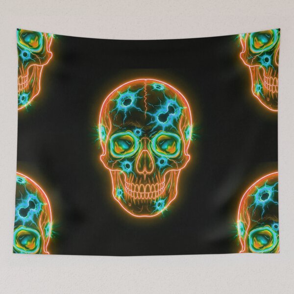 Item preview, ORANGE NEON SKULL WITH BULLET HOLES designed and sold by NOIMION DIGITAL ART.