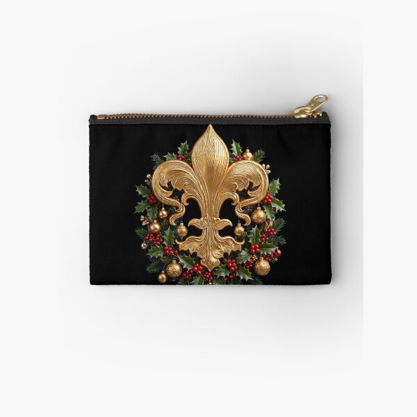 Item preview, Gold Fleur De Lis Christmas Wreath Holly Berries Holiday Ornament designed and sold by ProjectNoah.