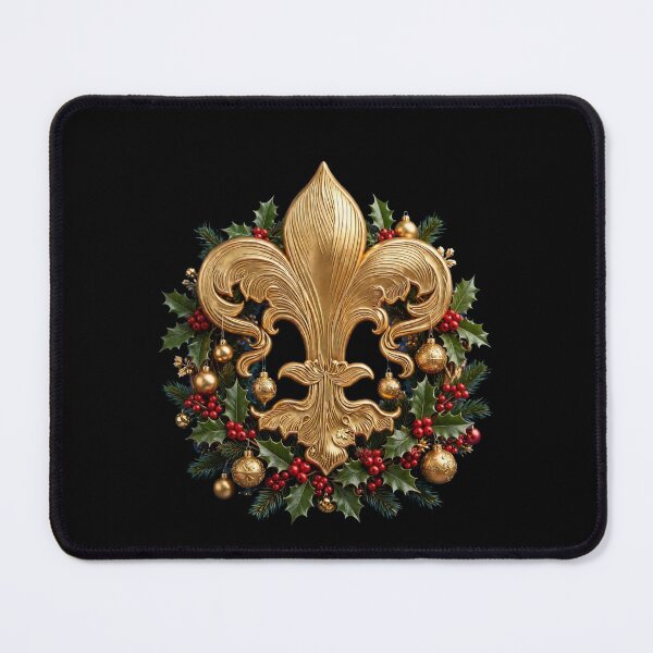 Item preview, Gold Fleur De Lis Christmas Wreath Holly Berries Holiday Ornament designed and sold by ProjectNoah.