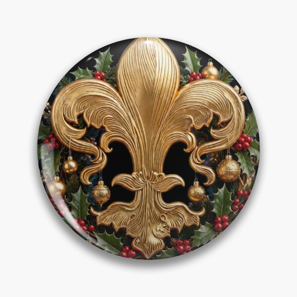 Item preview, Gold Fleur De Lis Christmas Wreath Holly Berries Holiday Ornament designed and sold by ProjectNoah.