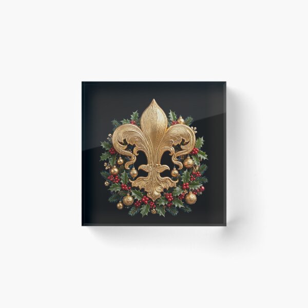 Item preview, Gold Fleur De Lis Christmas Wreath Holly Berries Holiday Ornament designed and sold by ProjectNoah.