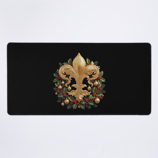 Aperçu de l'œuvre Couronne de Noël dorée avec fleurs de lys et baies de houx créée et vendue par ProjectNoah.