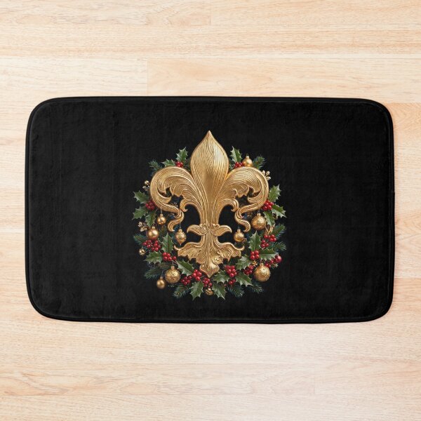 Item preview, Gold Fleur De Lis Christmas Wreath Holly Berries Holiday Ornament designed and sold by ProjectNoah.