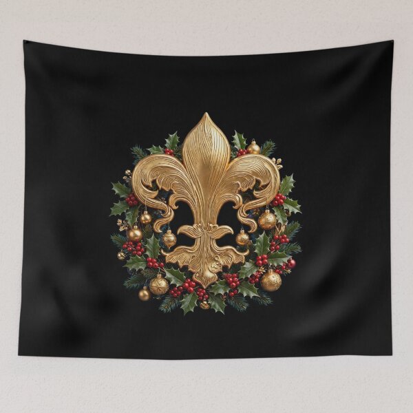 Item preview, Gold Fleur De Lis Christmas Wreath Holly Berries Holiday Ornament designed and sold by ProjectNoah.