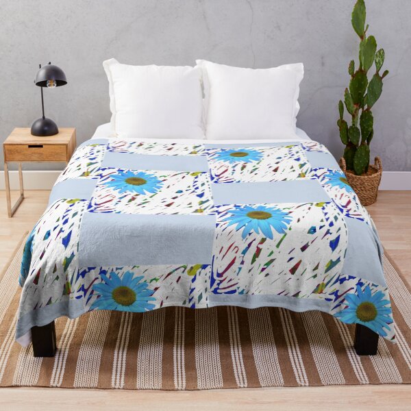 Item preview, Cyan Blue Daisy Flower on Abstract Scribble Pattern designed and sold by BalkanBloomArt.