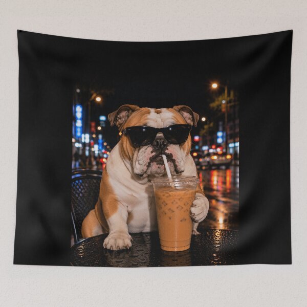 Item preview, Bulldog Drinking Iced Coffee Funny Animal designed and sold by LASTIQUE-dd.
