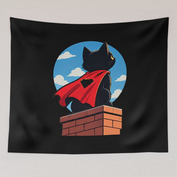 Item preview, Flying Super Cat - Cute Black Cat Superhero Red Cape Action designed and sold by Retro Whiskers.