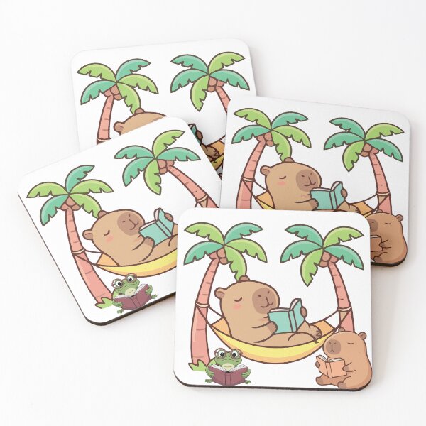 Item preview, Chill Capybara and Frog Book Club Tropical Hammock Reading designed and sold by LensDyn™.
