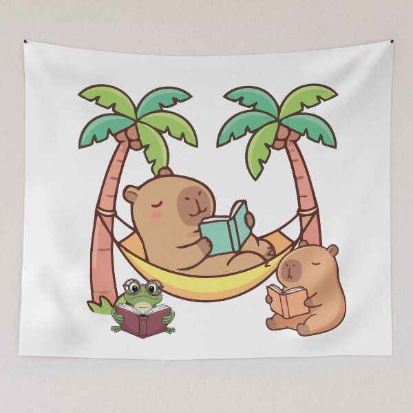 Item preview, Chill Capybara and Frog Book Club Tropical Hammock Reading designed and sold by LensDyn™.