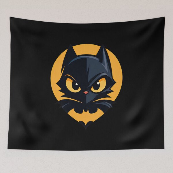 Item preview, Dark Hero Cat - Black Cat Superhero Portrait Yellow Eyes designed and sold by Retro Whiskers.