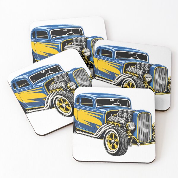 Item preview, Retro Hot Rod Speed Club - Vintage Blue and Yellow Custom Car  designed and sold by AgdBol.