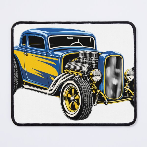Item preview, Retro Hot Rod Speed Club - Vintage Blue and Yellow Custom Car designed and sold by AgdBol.