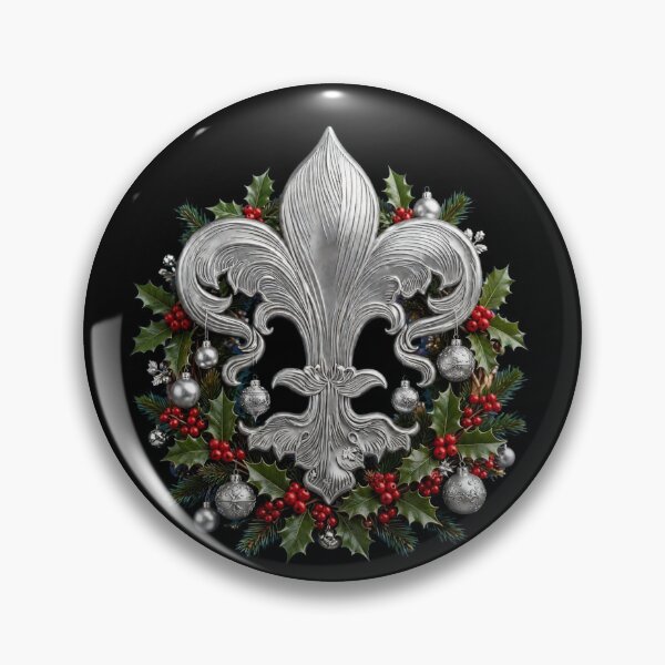 Item preview, Silver Fleur De Lis Christmas Wreath Black Background Holly Holiday designed and sold by ProjectNoah.