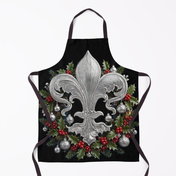 Item preview, Silver Fleur De Lis Christmas Wreath Black Background Holly Holiday designed and sold by ProjectNoah.