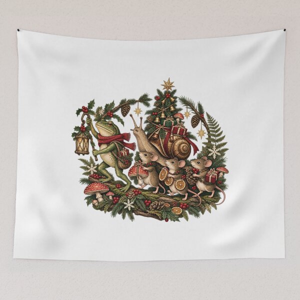 Item preview, Woodland Christmas Parade - Frog and Mice Cottagecore Goblincore Yule designed and sold by Neurospicy Trolls.