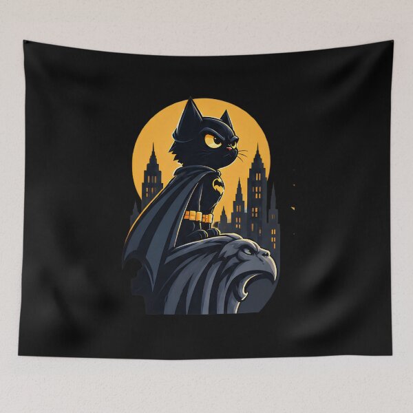 Item preview, Night Guardian Cat - Black Cat Hero City Skyline Cape designed and sold by Retro Whiskers.