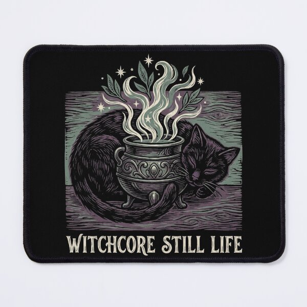 Item preview, Witchcore Still Life Sleeping Black Cat Cauldron Magic Linocut Shirt designed and sold by TeNovaStudio.