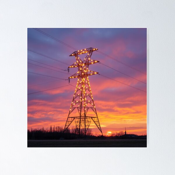 Item preview, Electricity Pylon Lights Twilight Sunset designed and sold by Pylon-Bureau.
