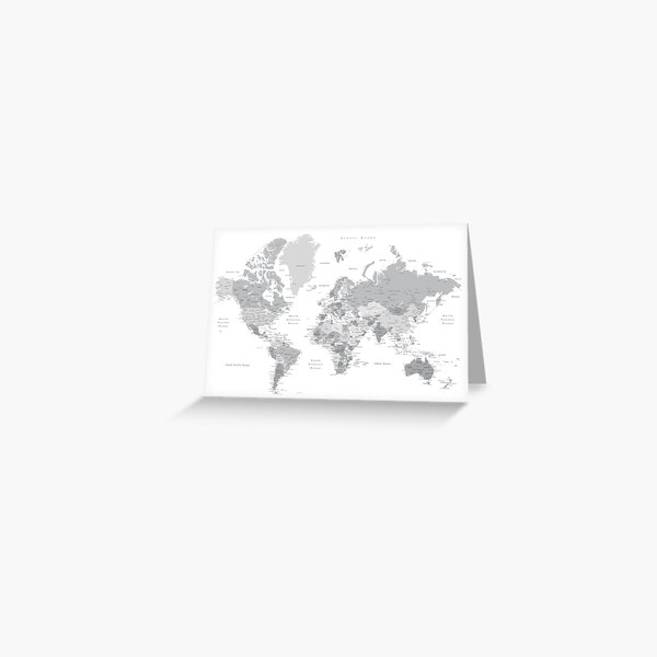 Gray world map with cities, states, countries Greeting Card