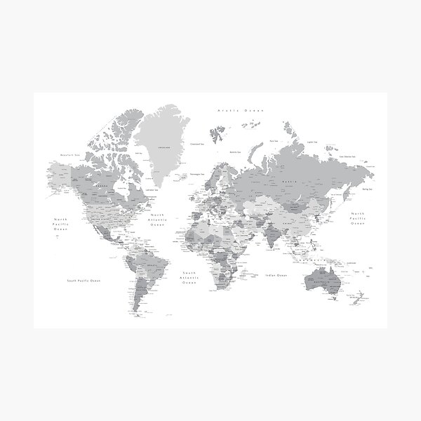 Item preview, Gray world map with cities, states, countries designed and sold by blursbyai.