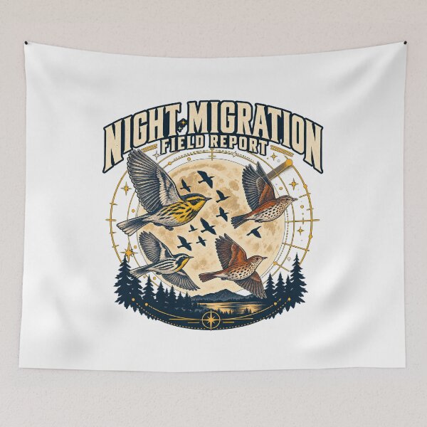 Item preview, Night Migration Field Report - Vintage Warbler & Thrush Moon Birdwatching designed and sold by Neurospicy Trolls.