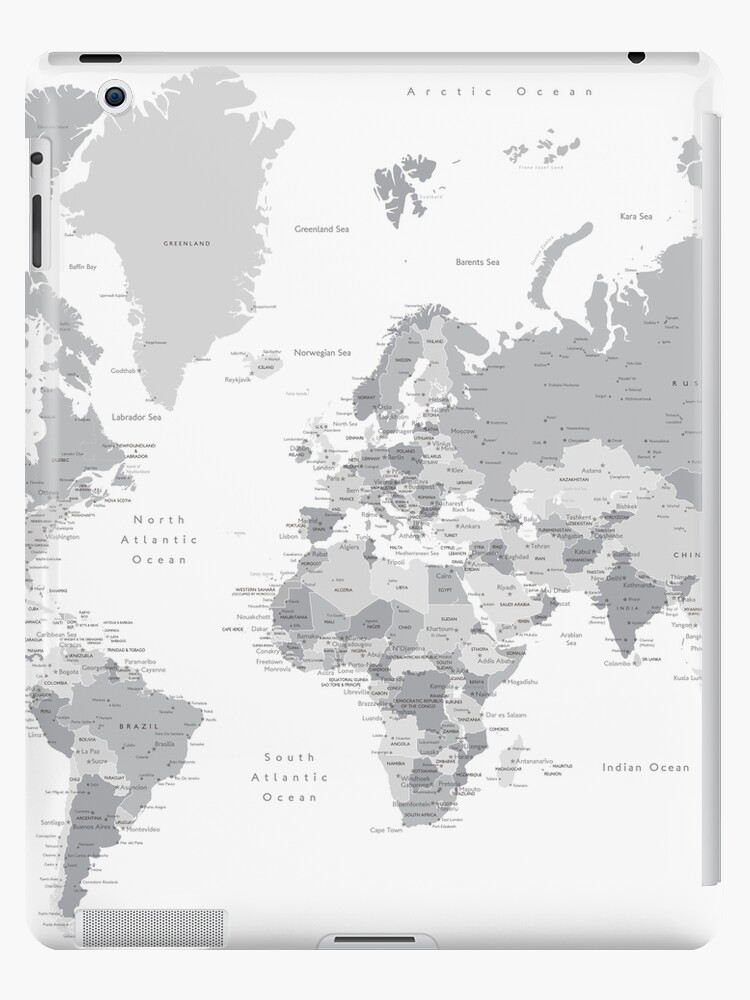 Gray World Map With Cities States Countries Ipad Case Skin By Blursbyai Redbubble