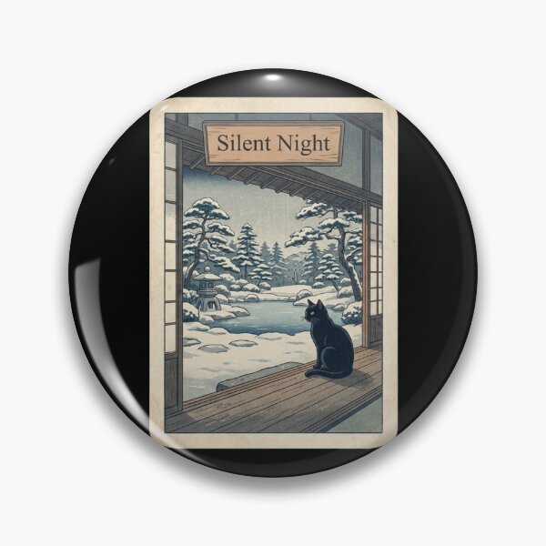 Item preview, Silent Night Japanese Ukiyo-e Black Cat Winter Garden Woodblock Graphic Shirt    designed and sold by TeNovaStudio ⭐⭐⭐⭐⭐.