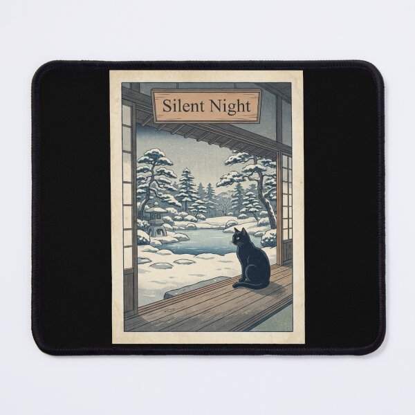 Item preview, Silent Night Japanese Ukiyo-e Black Cat Winter Garden Woodblock Graphic Shirt designed and sold by TeNovaStudio.
