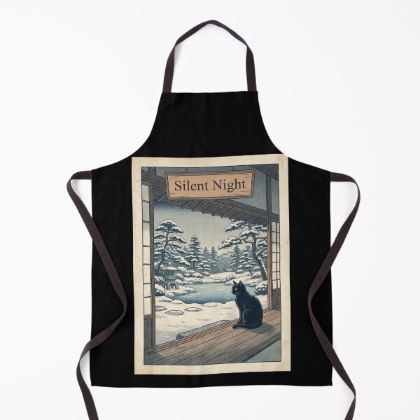 Item preview, Silent Night Japanese Ukiyo-e Black Cat Winter Garden Woodblock Graphic Shirt    designed and sold by TeNovaStudio ⭐⭐⭐⭐⭐.